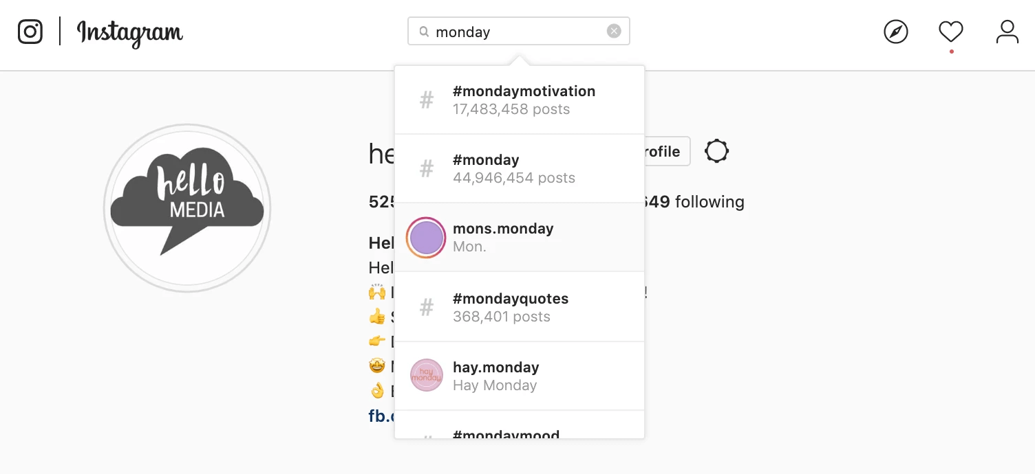 Hashtags can give you great content ideas 7 days a week hello media instagram search