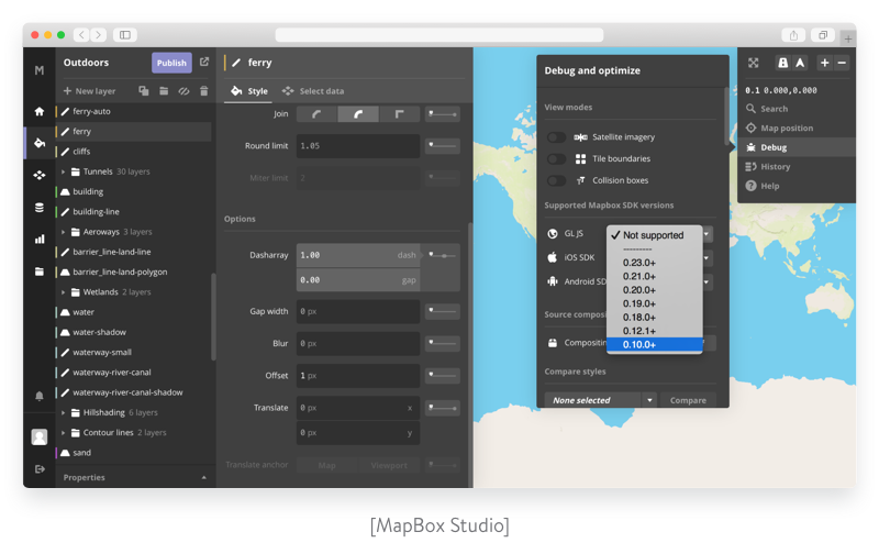 Mapbox Studio allows for interface customization