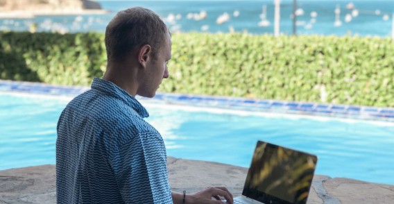 Working poolside is all part of the job for Calvin Rosser. 