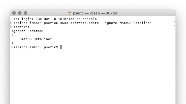 隱藏 macOS Catalina 更新通知