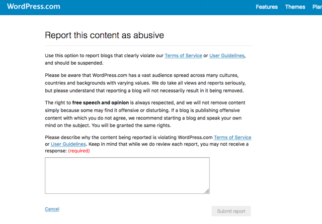 在 WordPress 免費網誌檢舉毀謗辱罵內容，交由官方審查下架刪除