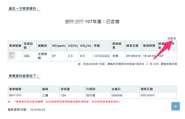 環保署提供「機車排氣定期檢測查詢」系統，可查看檢驗狀態和數據紀錄