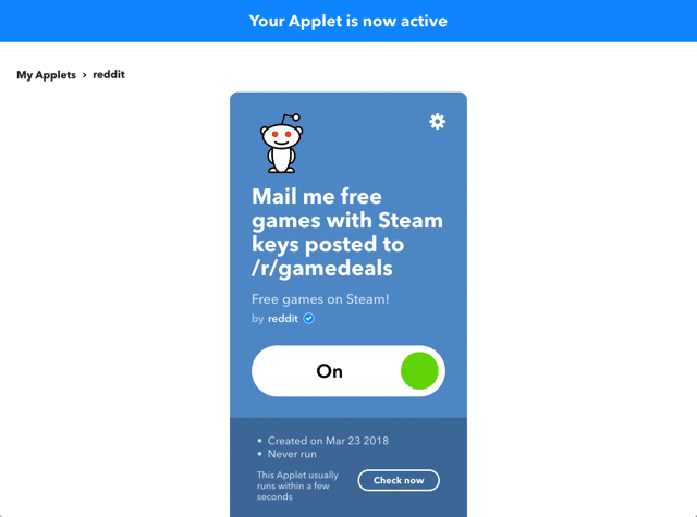 IFTTT 當 Steam 免費遊戲出現時自動以 Email 寄回信箱通知