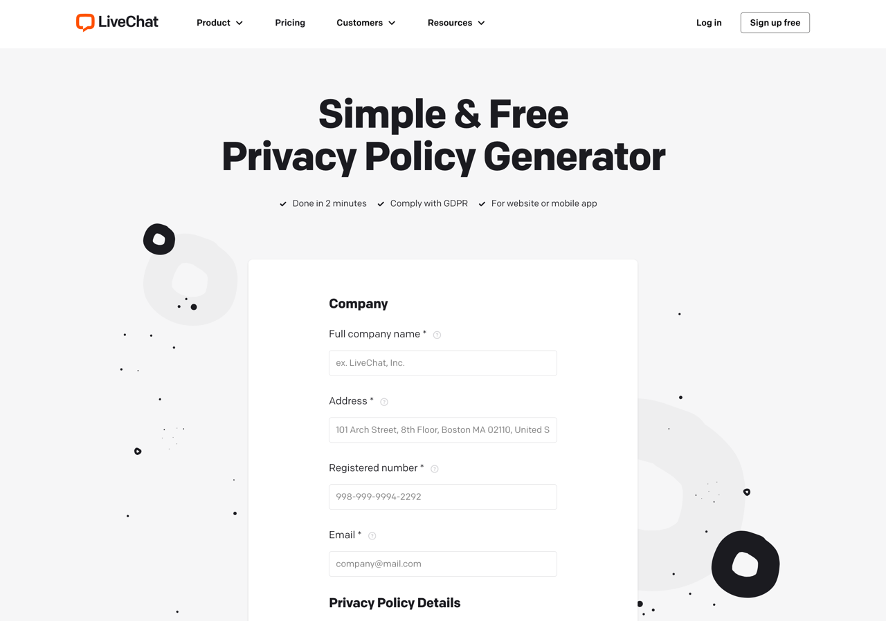 Free Privacy Policy Generator by LiveChat