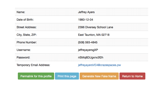 FakeNa.me 線上產生隨機測試用假身分，包含姓名、住址、電話、Email...