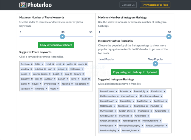 Photerloo Instagram Hashtag and Keyword Generator