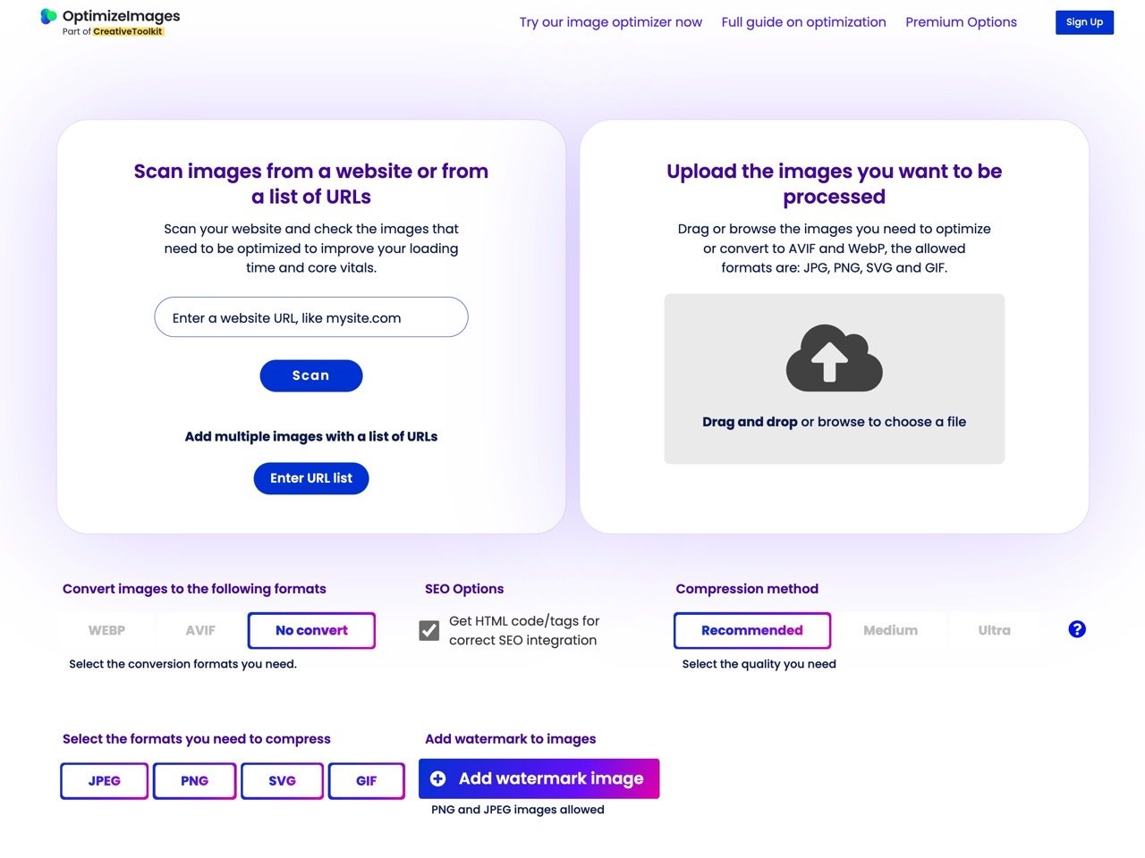 OptimizeImages 線上圖片壓縮，自動轉 WebP、AVIF 最佳化格式