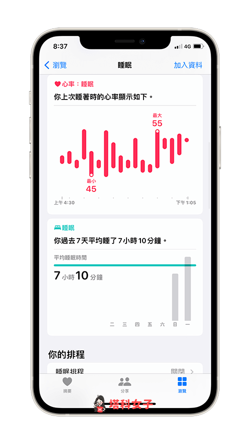 在 iPhone 健康檢視睡眠週期分析