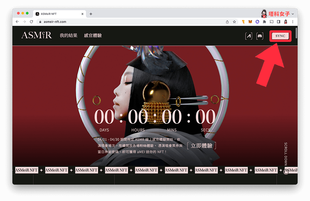 在 asmeir-nft 官網連結錢包