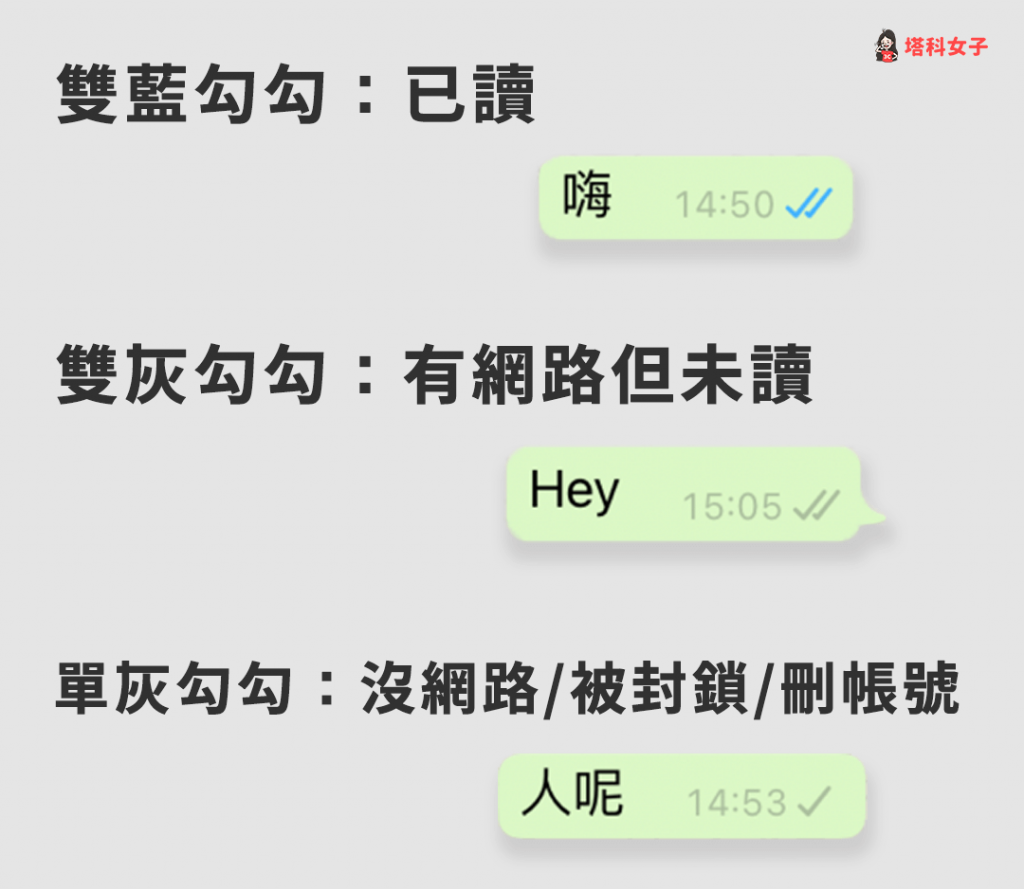 WhatsApp 訊息勾勾代表的意思