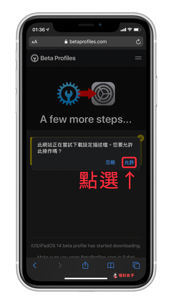 iPhone 安裝 iOS14 Beta 描述檔 允許