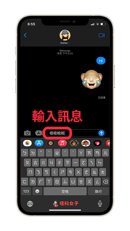 iPhone 傳送 iMessage 特效：輸入訊息