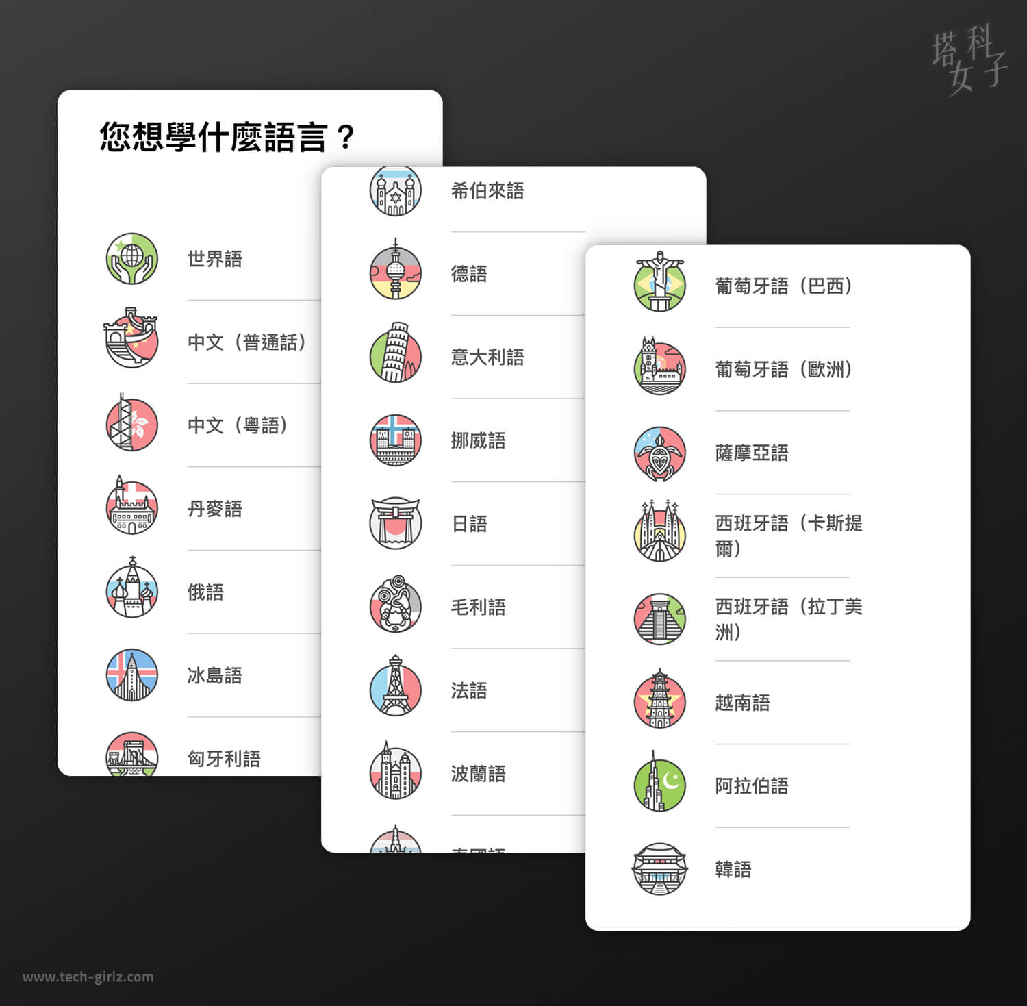 背單字 APP - Drops : 支援的語言