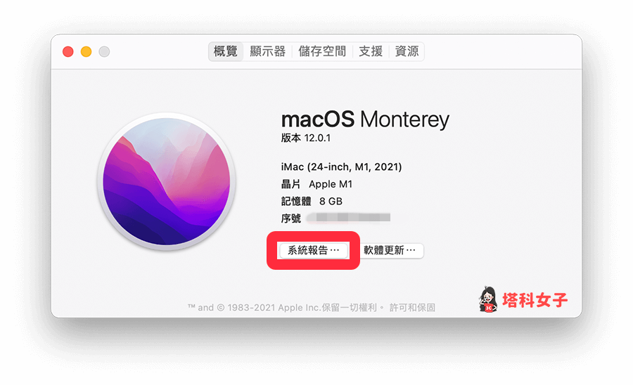 查詢 Mac 系統完整保護狀態 (SIP Status)：點選系統報告