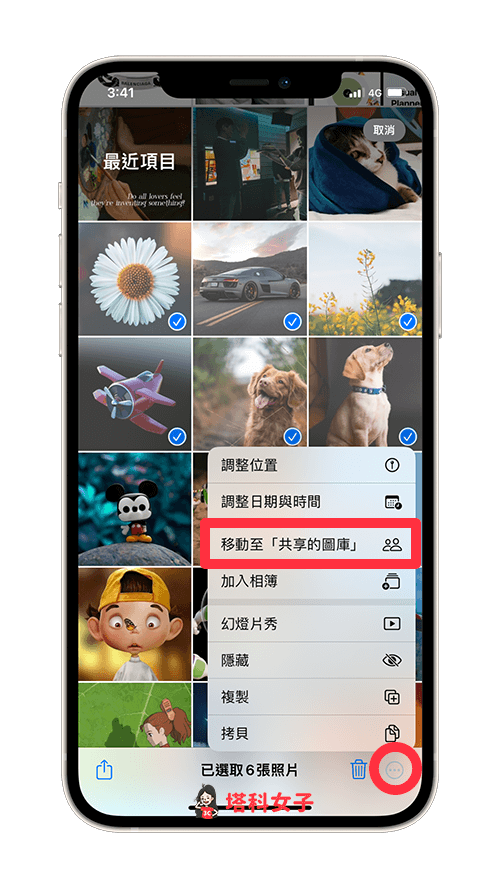 iCloud 共享圖庫功能：移動照片