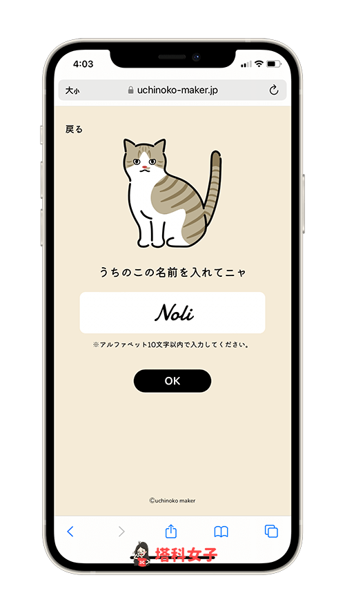 Uchinoko Maker 貓咪圖案製作：貓咪名字