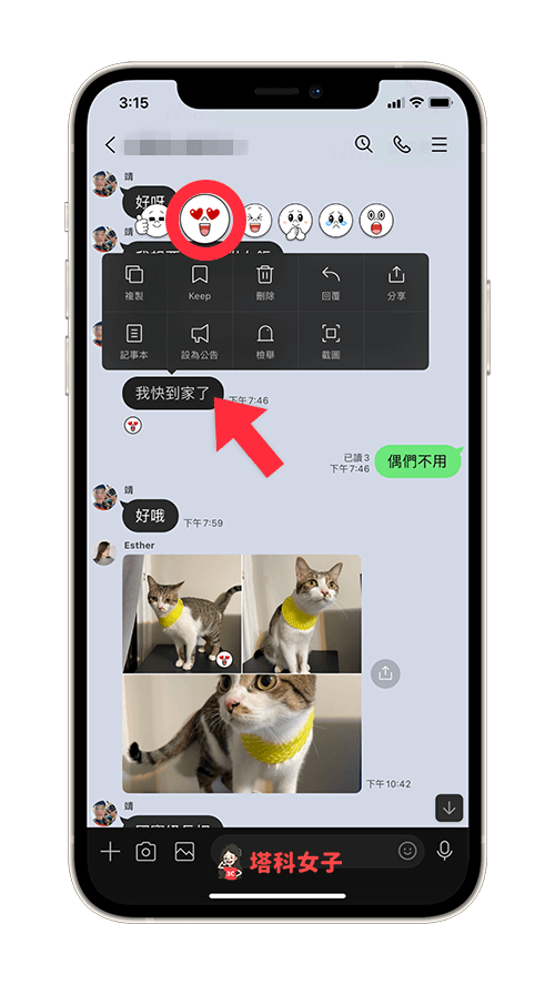 收回 LINE 聊天室內的表情符號