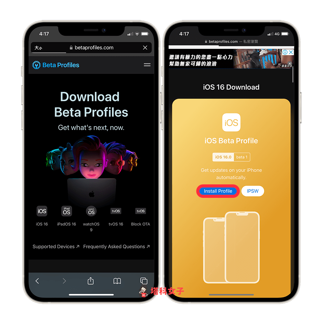 iPhone 下載 iOS 16 Beta 測試版：前往 betaprofiles 網站