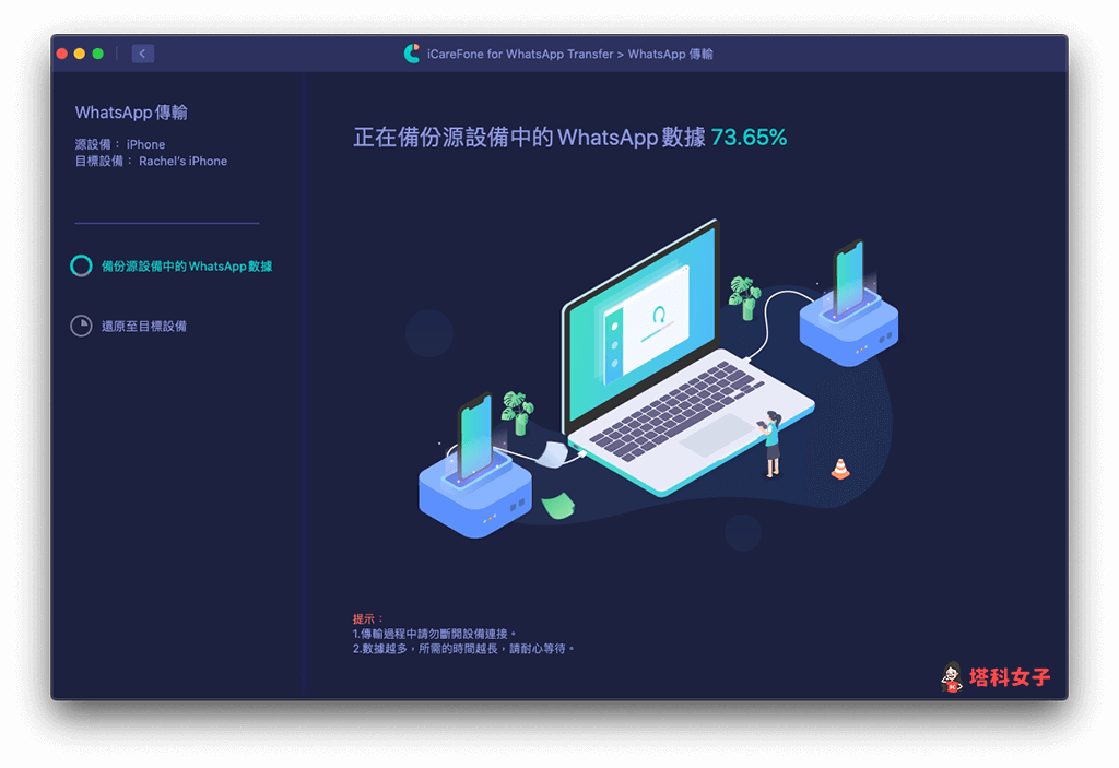 iCareFone : WhatsApp 資料轉移教學：開始轉移資料