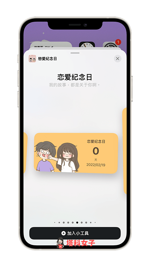 將戀愛紀念日小工具新增到 iphone 桌面：選擇小工具樣式