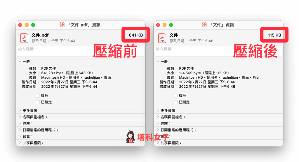 Mac PDF 壓縮前 vs PDF 壓縮後