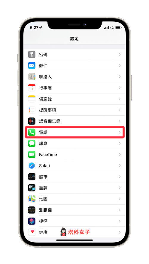 iPhone 自動播報來電者：設定 > 電話