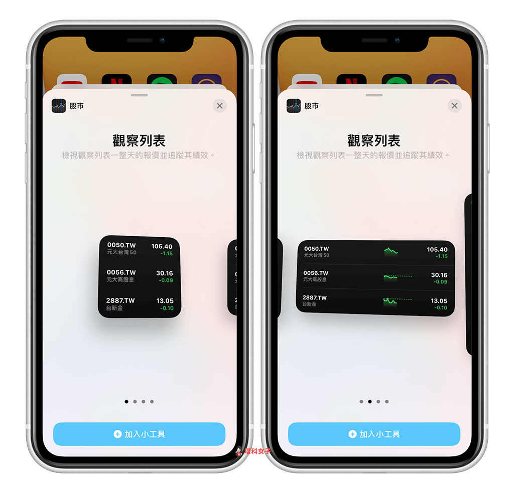 iPhone 主畫面 股市小工具｜選擇小工具類型