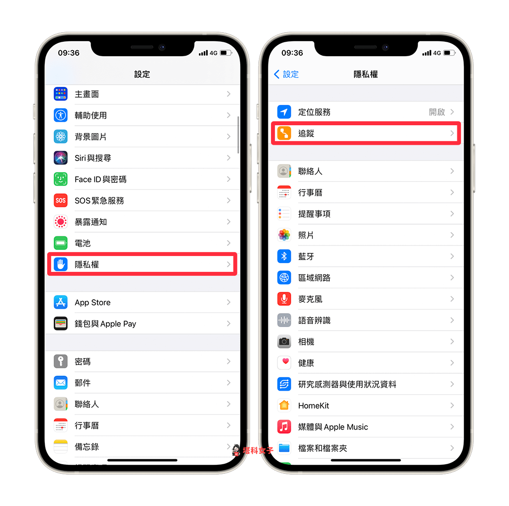 關閉 iPhone「允許 App 要求追蹤」：設定 > 隱私權 > 追蹤