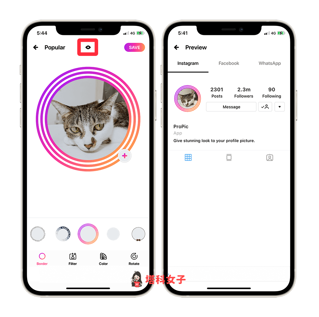 圓形大頭貼邊框 App《Profile Picture Border》：IG 大頭貼預覽