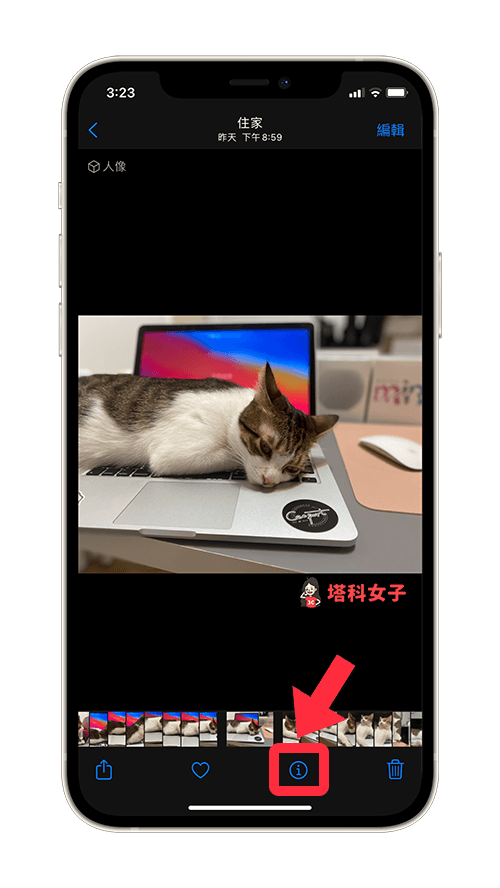 開啟 iOS 15 照片 App，點選底部的「i」