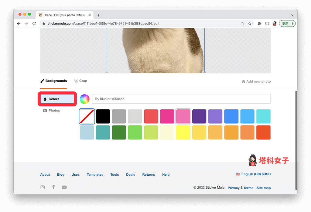 線上去背網站 Stickermule：更改去背圖片的背景顏色