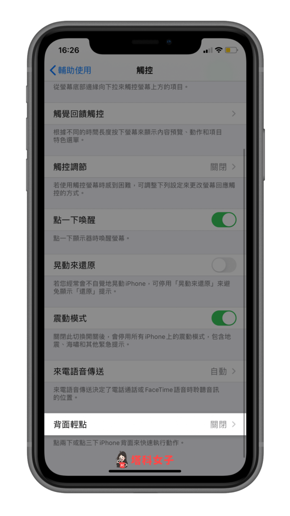 iPhone 背面輕點 - 輔助使用 - 觸控 - 背面輕點